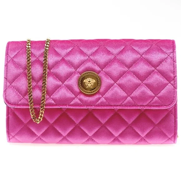 Versace La Medusa Chain crossbody velvet quilted fuchsia clutch NWT!